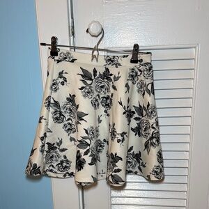 Floral Print Skirt - Black and White